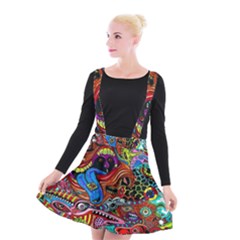 Psychedelic Trippy Hippie  Weird Art Suspender Skater Skirt by Sarkoni