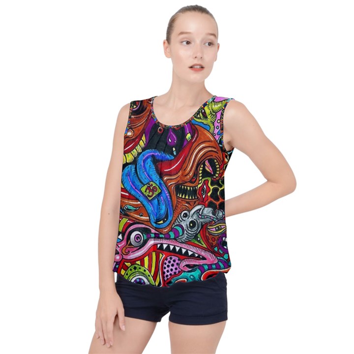 Psychedelic Trippy Hippie  Weird Art Bubble Hem Chiffon Tank Top