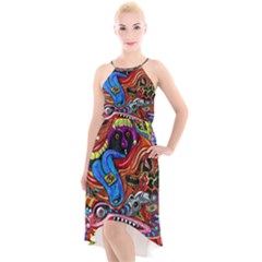 Psychedelic Trippy Hippie  Weird Art High-low Halter Chiffon Dress  by Sarkoni