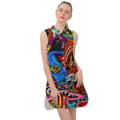 Psychedelic Trippy Hippie  Weird Art Sleeveless Shirt Dress by Sarkoni