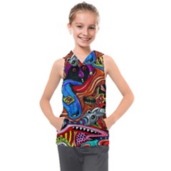 Psychedelic Trippy Hippie  Weird Art Kids  Sleeveless Hoodie by Sarkoni