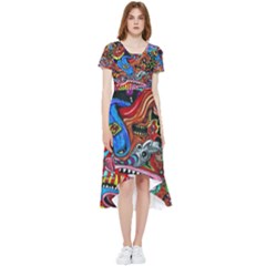 Psychedelic Trippy Hippie  Weird Art High Low Boho Dress by Sarkoni