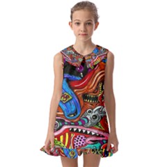 Psychedelic Trippy Hippie  Weird Art Kids  Pilgrim Collar Ruffle Hem Dress by Sarkoni