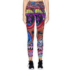 Psychedelic Trippy Hippie  Weird Art Pocket Leggings  by Sarkoni