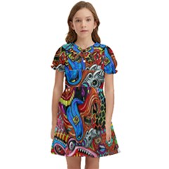 Psychedelic Trippy Hippie  Weird Art Kids  Bow Tie Puff Sleeve Dress by Sarkoni