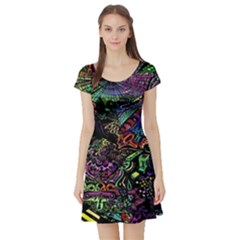 Trippy Dark Psychedelic Short Sleeve Skater Dress by Sarkoni