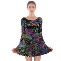 Trippy Dark Psychedelic Long Sleeve Skater Dress by Sarkoni