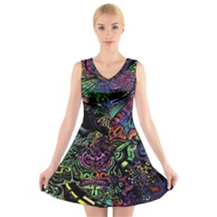 Trippy Dark Psychedelic V-neck Sleeveless Dress by Sarkoni