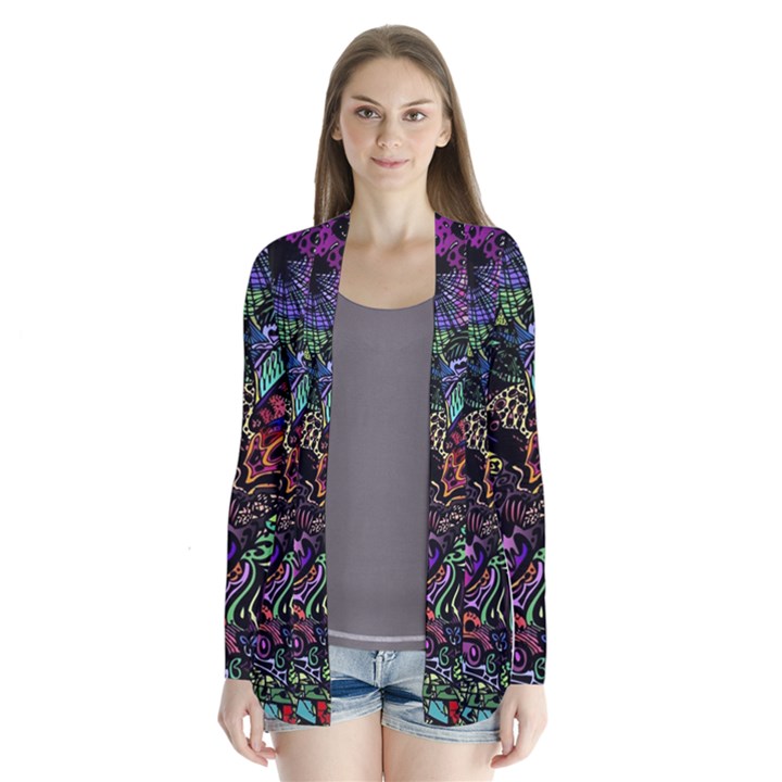 Trippy Dark Psychedelic Drape Collar Cardigan