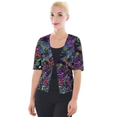 Trippy Dark Psychedelic Cropped Button Cardigan by Sarkoni