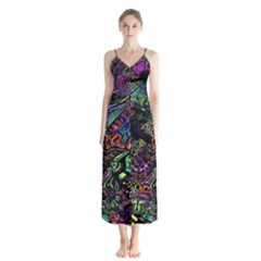 Trippy Dark Psychedelic Button Up Chiffon Maxi Dress by Sarkoni