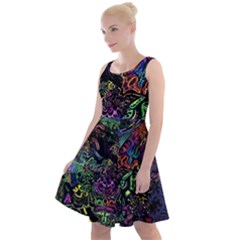 Trippy Dark Psychedelic Knee Length Skater Dress by Sarkoni