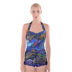 Psychedelic Landscape Boyleg Halter Swimsuit  by Sarkoni