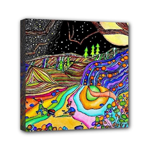 Nature Moon Psychedelic Painting Mini Canvas 6  X 6  (stretched) by Sarkoni