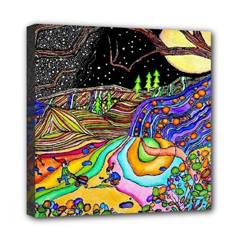 Nature Moon Psychedelic Painting Mini Canvas 8  X 8  (stretched) by Sarkoni