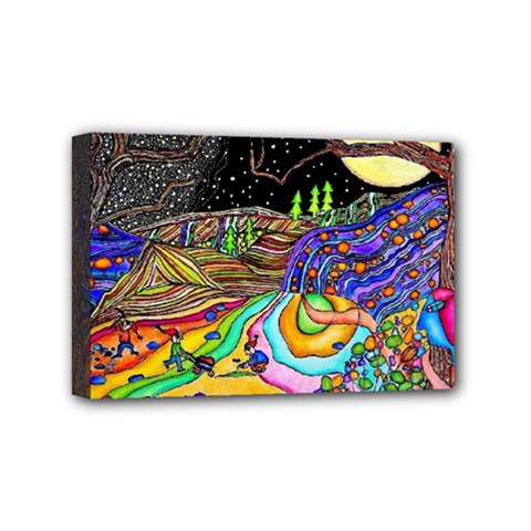 Nature Moon Psychedelic Painting Mini Canvas 6  X 4  (stretched) by Sarkoni