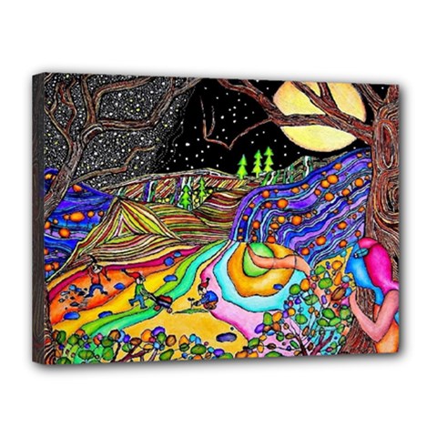 Nature Moon Psychedelic Painting Canvas 16  X 12  (stretched) by Sarkoni