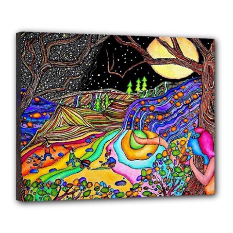 Nature Moon Psychedelic Painting Canvas 20  X 16  (stretched) by Sarkoni