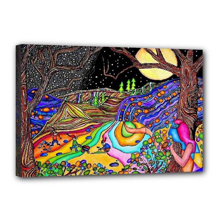 Nature Moon Psychedelic Painting Canvas 18  x 12  (Stretched)