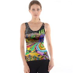 Nature Moon Psychedelic Painting Women s Basic Tank Top by Sarkoni