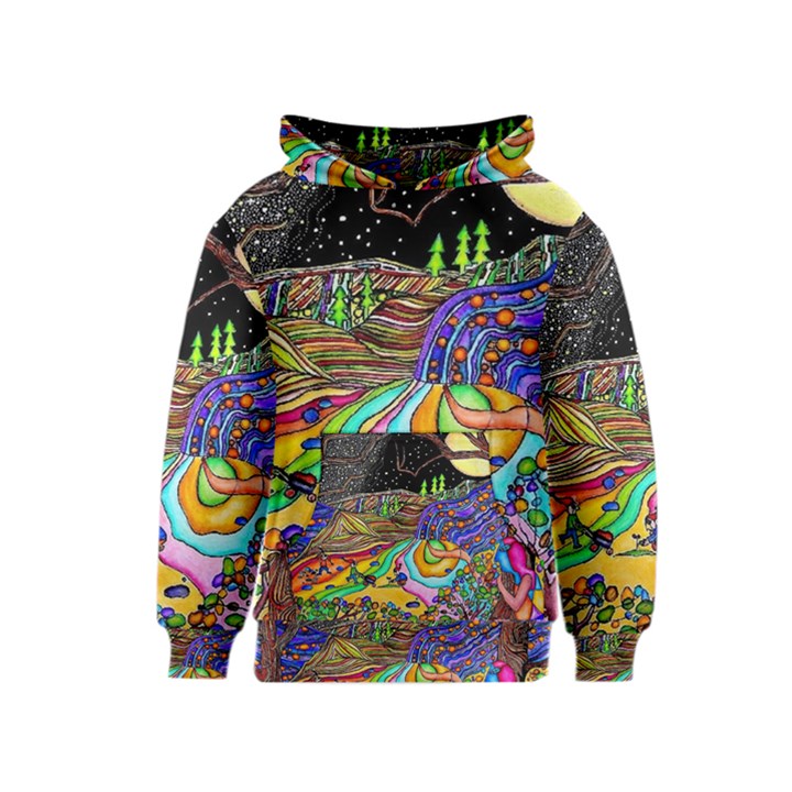 Nature Moon Psychedelic Painting Kids  Pullover Hoodie