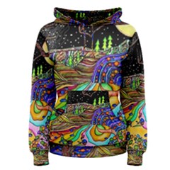 Nature Moon Psychedelic Painting Women s Pullover Hoodie by Sarkoni