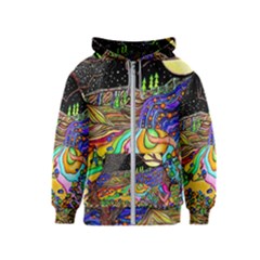 Nature Moon Psychedelic Painting Kids  Zipper Hoodie by Sarkoni