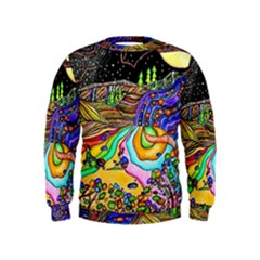 Nature Moon Psychedelic Painting Kids  Sweatshirt by Sarkoni