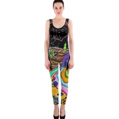 Nature Moon Psychedelic Painting One Piece Catsuit by Sarkoni