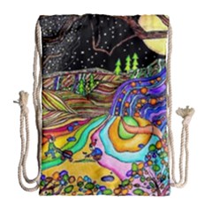 Nature Moon Psychedelic Painting Drawstring Bag (large) by Sarkoni