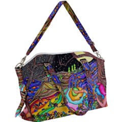 Nature Moon Psychedelic Painting Canvas Crossbody Bag by Sarkoni