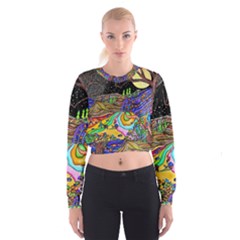 Nature Moon Psychedelic Painting Cropped Sweatshirt by Sarkoni