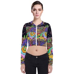 Nature Moon Psychedelic Painting Long Sleeve Zip Up Bomber Jacket by Sarkoni