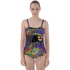 Nature Moon Psychedelic Painting Twist Front Tankini Set by Sarkoni