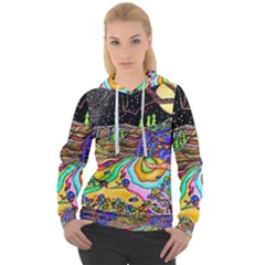 Nature Moon Psychedelic Painting Women s Overhead Hoodie by Sarkoni