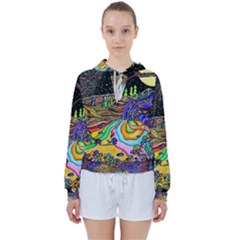 Nature Moon Psychedelic Painting Women s Tie Up Sweat by Sarkoni