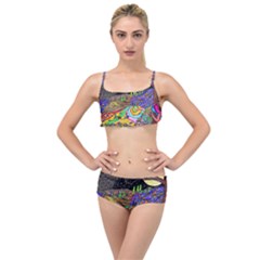 Nature Moon Psychedelic Painting Layered Top Bikini Set by Sarkoni