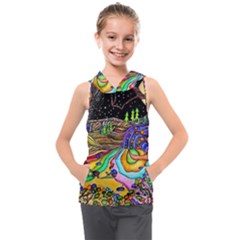 Nature Moon Psychedelic Painting Kids  Sleeveless Hoodie by Sarkoni