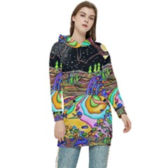 Nature Moon Psychedelic Painting Women s Long Oversized Pullover Hoodie by Sarkoni