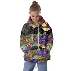 Nature Moon Psychedelic Painting Kids  Oversized Hoodie by Sarkoni