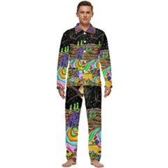 Nature Moon Psychedelic Painting Men s Long Sleeve Velvet Pocket Pajamas Set by Sarkoni