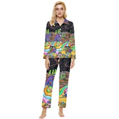 Nature Moon Psychedelic Painting Womens  Long Sleeve Velvet Pocket Pajamas Set by Sarkoni