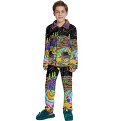 Nature Moon Psychedelic Painting Kids  Long Sleeve Velvet Pajamas Set by Sarkoni