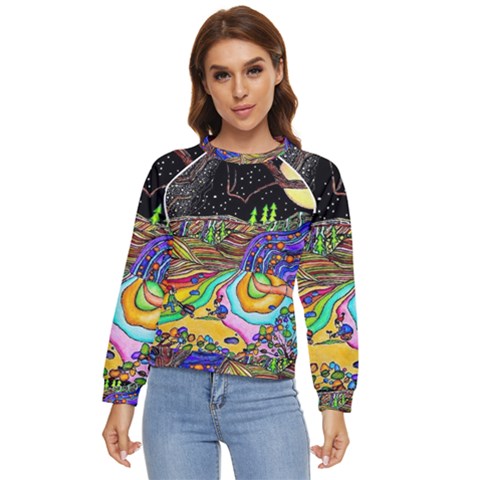 Nature Moon Psychedelic Painting Women s Long Sleeve Raglan T-shirt by Sarkoni