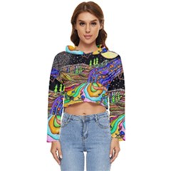 Nature Moon Psychedelic Painting Women s Lightweight Cropped Hoodie by Sarkoni