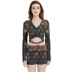 Abstract Psychedelic Geometry Andy Gilmore Sacred Velvet Wrap Crop Top And Shorts Set by Sarkoni