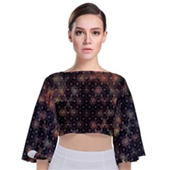 Abstract Psychedelic Geometry Andy Gilmore Sacred Tie Back Butterfly Sleeve Chiffon Top by Sarkoni