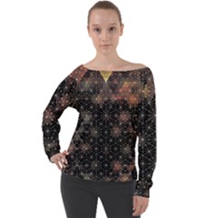 Abstract Psychedelic Geometry Andy Gilmore Sacred Off Shoulder Long Sleeve Velour Top by Sarkoni