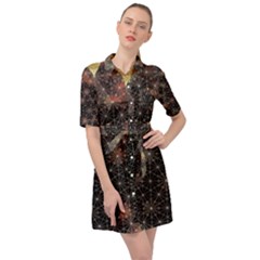 Abstract Psychedelic Geometry Andy Gilmore Sacred Belted Shirt Dress by Sarkoni