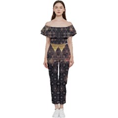 Abstract Psychedelic Geometry Andy Gilmore Sacred Bardot Ruffle Jumpsuit by Sarkoni